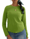 CHERFLY Women's Slim Fit Long Sleeve Tunic Top Salted Lime Green Size M