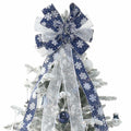YINGQIWISH Christmas Tree Topper Large Bow Deep Blue White Indoor Outdoor