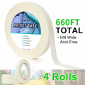 Bazen Artist Tape 4 Pack 1in x 660ft White Acid-Free Masking Tape