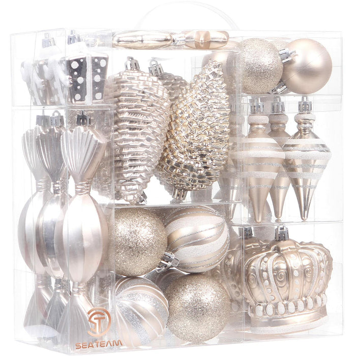 Sea Team 50-Pack Shatterproof Christmas Ball Ornaments Set Silver Xmas