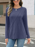 EasyGala Womens Pleated Long Sleeve Casual Top Navy Size M
