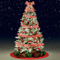 Suilung 22 Pcs Christmas Tree Skirt 46" Red Sequins Ribbon & 20 Ornaments Set