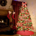 Suilung 22 Pcs Christmas Tree Skirt 46" Red Sequins Ribbon & 20 Ornaments Set