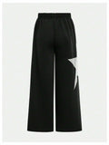 RoseSeek Girl's Wide Leg Star Print Sweatpants High Waist Black Size 12Y