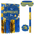 [Like New] Poen We Appreciate You Piñata with Stick Blindfold Blue Gold Confetti 16x12 Inch