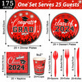 LELEMON Graduation Party Supplies Red Tableware Set Serves 25 Disposable
