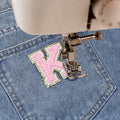 3Pcs Chenille Letter Patches Iron-On Pink 2 Inch Glitter Alphabet K