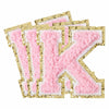 3Pcs Chenille Letter Patches Iron-On Pink 2 Inch Glitter Alphabet K