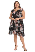 [Like New] London Times Women's Chiffon Ruffle Dress Black/Blush Size 14