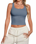 siliteelon Womens Ribbed Knit Sleeveless Tank Top Square Neck White Size M