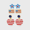 Americana Star Flag Heart Stud Hoop Earring Set 3pc Red White Blue