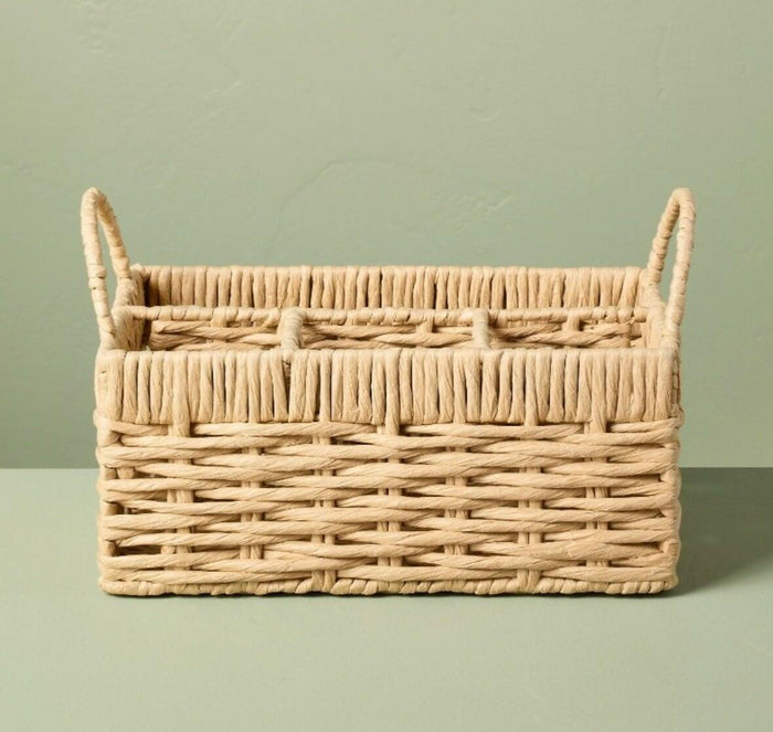Woven Flatware Caddy Organizer Storage Basket 7x7.5x11.75 Paper Iron