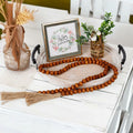 Round Wood Tray with Wood Bead Garland 13" Decorative Tray with Handles