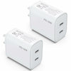 iGENJUN 2Pack 40W USB-C Dual Port Charger Adapter Fast Charging White