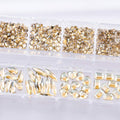 Nail Rhinestones Champagne Gold 1130pcs Flat Back 12 Grids DIY Craft