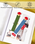GIHOP Leather Mushroom Bookmarks 3 PCS Blue Green Yellow Handmade Cute