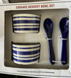 [Like New] White Ceramic Dessert Bowl Set Blue White Striped Chip Pattern