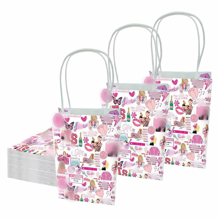 Kakbpe 10 Pcs Kraft Cartoon Party Gift Bags with Handle Pop Music Star Color