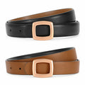 WOWOGO Women Reversible Waist Belt Black/Brown Gold Square Buckle Size 41"-45"