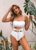 Pink Queen Women One Piece Swimsuit Removable Strap Cutout Tummy Control WhiteXL
