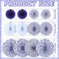 Wonderjune Chinoiserie Hanging Paper Fans Blue White 12 Pcs Party Decor