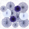 Wonderjune Chinoiserie Hanging Paper Fans Blue White 12 Pcs Party Decor