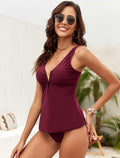 ZAFUL Women’s Tankini Set V Neck High Waisted Ruched 2pc Plum Pie M