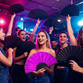 Grombolar Upgraded Hand Fan Foldable Line Dance Popping 13in Flashing Rose Red