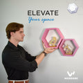 Wandars Hexagon Honeycomb Shelves Set of 2 Pine Wood Rose Quartz 11x11x9.5