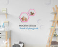 Wandars Hexagon Honeycomb Shelves Set of 2 Pine Wood Rose Quartz 11x11x9.5
