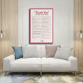 I LOVE YOU Lyrics Canvas Poster 12x18 Bedroom Wall Art Unframed Decor
