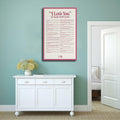 I LOVE YOU Lyrics Canvas Poster 12x18 Bedroom Wall Art Unframed Decor
