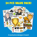 PartyNow Safari Animals Stickers 24-Pack Multicolor Waterproof Paper Kids