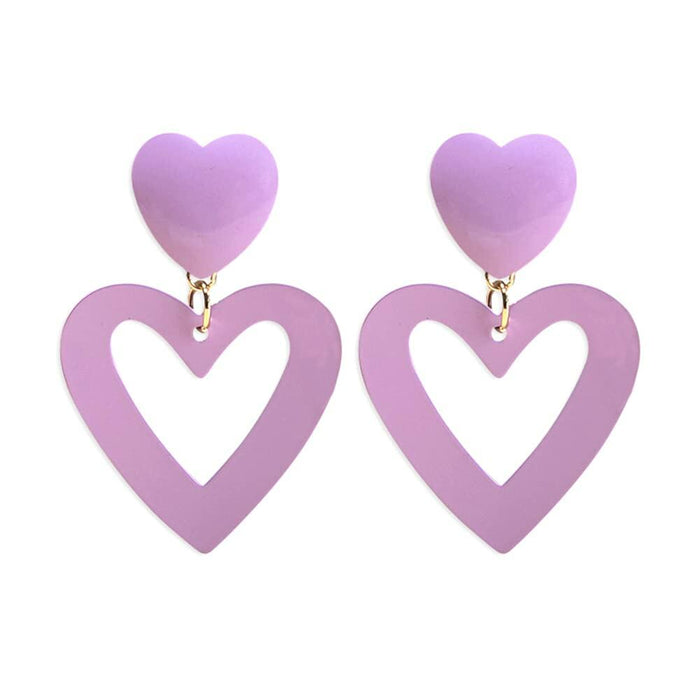 CBLUED Double Hearts Drop Earrings Purple Amethyst Dangle Jewelry