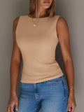 Imily Bela Womens Casual Tank Top Sleeveless Slim Fit Khaki Size L