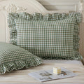 Aryeleay 2 Pack Sage Green White Plaid Ruffle Pillow Shams Cotton 20x20