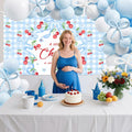 MEHOFOND Blue Cherry Bow Baby Shower Decor Banner Backdrop Balloon Set
