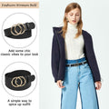 NBLYOS Women Faux Leather Belt Gold Buckle Khaki Size XXL