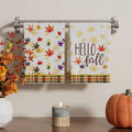 XCHI Hello Fall Watercolor Maple Leaves Plaid Dish Towels 18x26 Set of 2