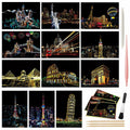 MIASTAR Scratch Art Paper Rainbow Night View Building Series 7.9x5.5 12 Sheets