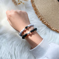 Natural Stone Chakra Tiger Eye Beads Bracelet Set Pink 2Pcs Unisex