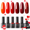 GELLEN Gel Nail Polish Set 6 Colors Burgundy Red Glitter Crimson Celebration