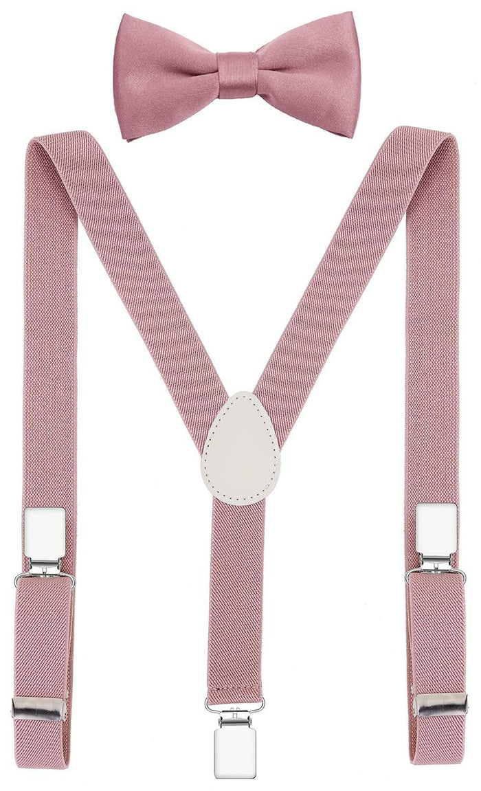 Pzle Boys' Bow Tie and Suspenders Set Adjustable Elastic 30 Inches Blush Pink