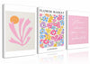 NOSUO Pink Wall Art Set of 3 Matisse Flowers Vintage Canvas 12x16 Inch Framed
