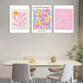 NOSUO Pink Wall Art Set of 3 Matisse Flowers Vintage Canvas 12x16 Inch Framed