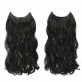 FESHFEN Invisible Wire Hair Extensions 20" Long Wavy Synthetic Black