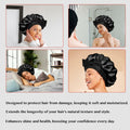LuxeTress Black Satin Hair Bonnet Double-Layered Adjustable Black