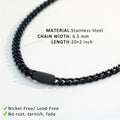 WINFY Cuban Link Necklace Men 6.5mm 18+2in Stainless Steel Black