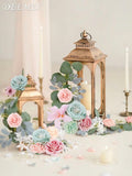 DEEMEI Artificial Pink Peach Silk Rose Peony Flowers Combo Box Set