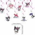 CcHLjh K Kawaii Cartoon Birthday Party Banner & 8 Purple Hanging Swirls
